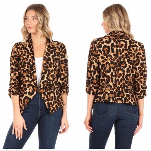 Cheetah leopard animal Print Shawl Collar Blazer - Picture 2 of 7